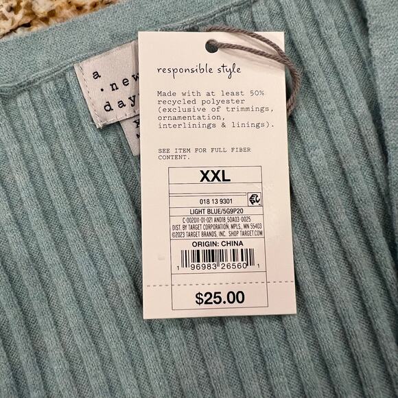 NWT A New Day Women's Seafoam Green Ribbed Lightweight Cardigan Sweater - XXL - Picture 5 of 8